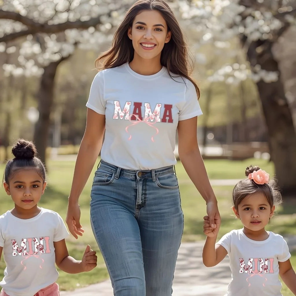 Mama & Mini Matching Varsity Floral Bow Shirts