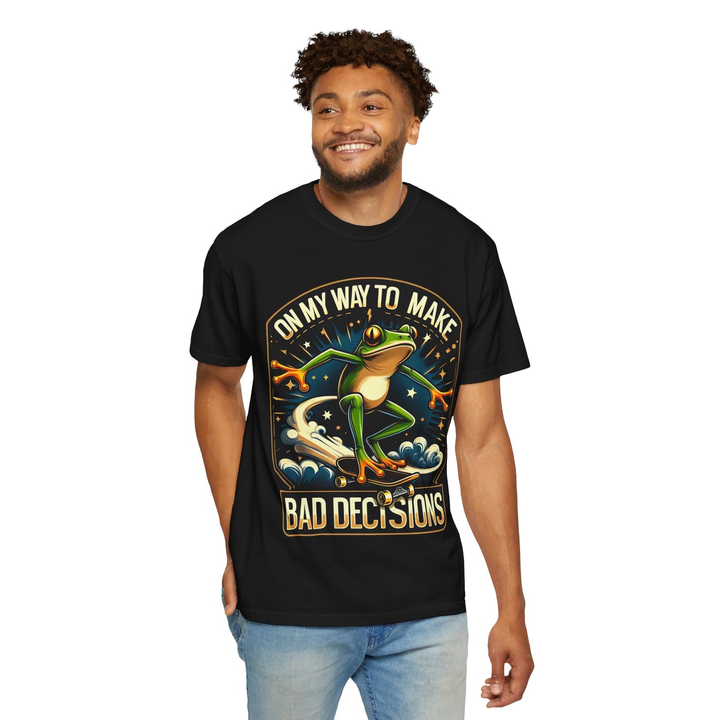Fun Graphic Frog T-shirt - "On My Way to Make Bad Decisions"