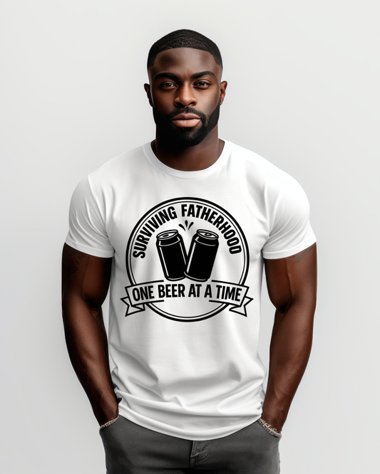 Surviving Fatherhood T-Shirt - Unisex Funny Beer Graphic Tee