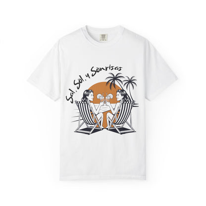 Sal Sol y Sonrisas Unisex Garment-Dyed T-Shirt - Relaxed Vibes for Beach Lovers