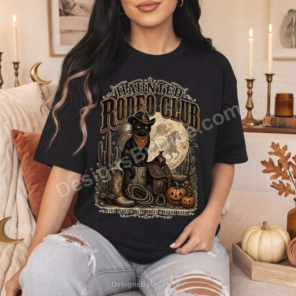 Haunted Rodeo Club Shirt | Western Black Cat Halloween Tee