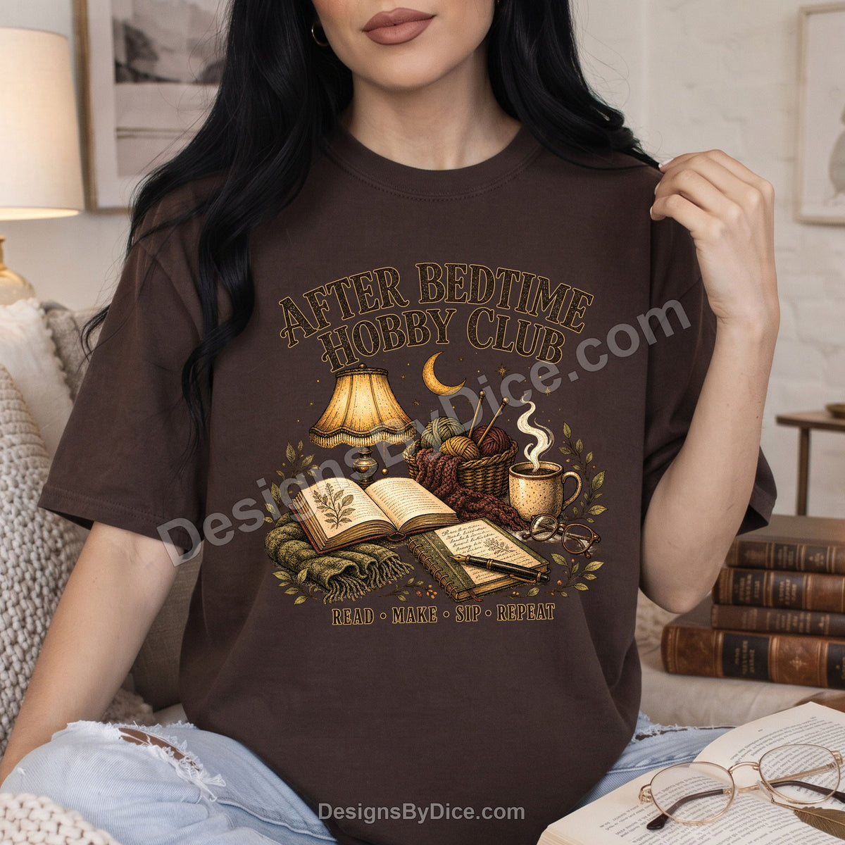 After Bedtime Hobby Club Tee | Cozy Reading & Knitting Shirt