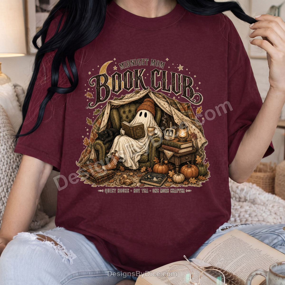 Midnight Mom Book Club Shirt | Cozy Book Lover Ghost Graphic Tee