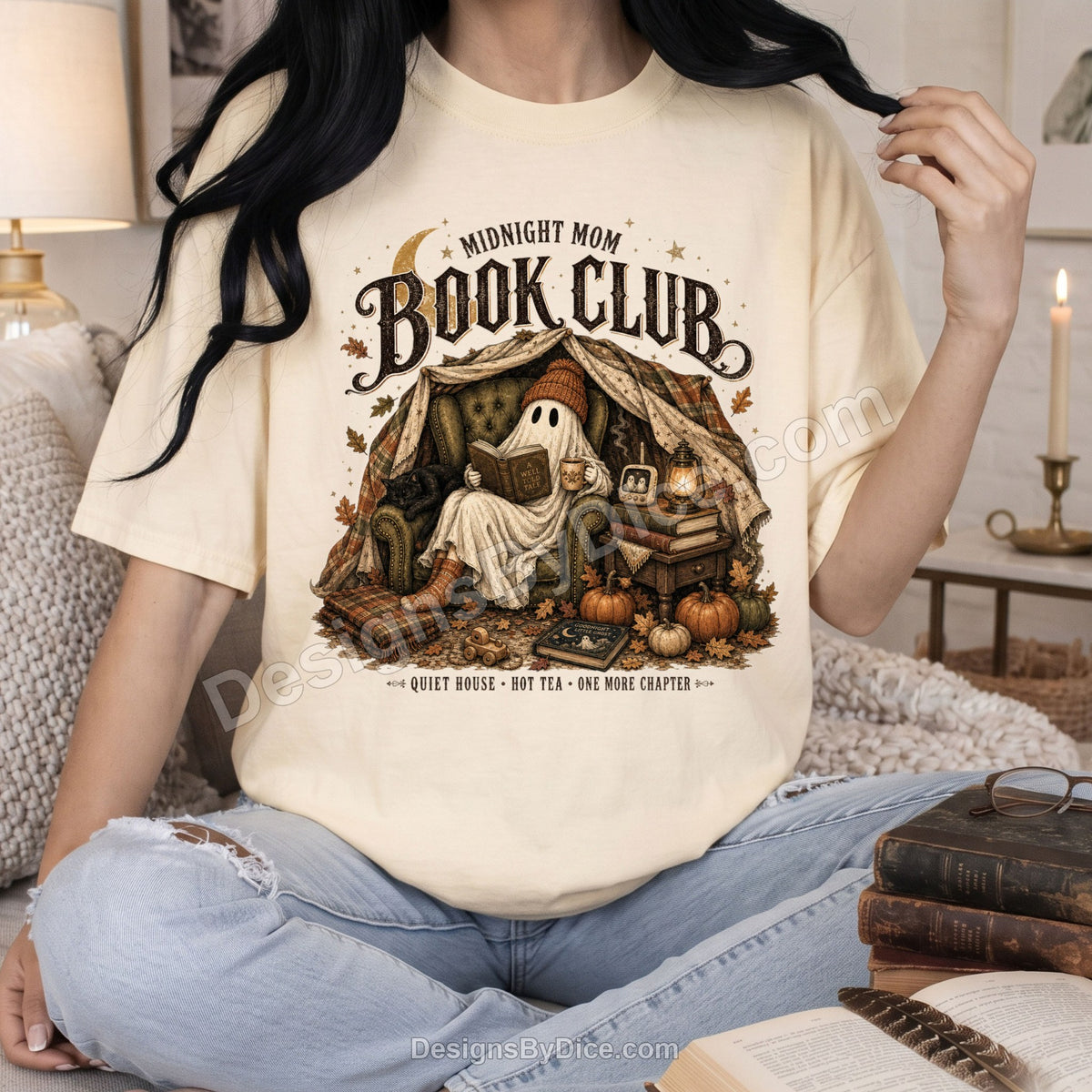 Midnight Mom Book Club Shirt | Cozy Book Lover Ghost Graphic Tee