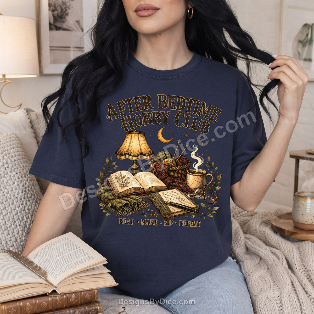 After Bedtime Hobby Club Tee | Cozy Reading & Knitting Shirt