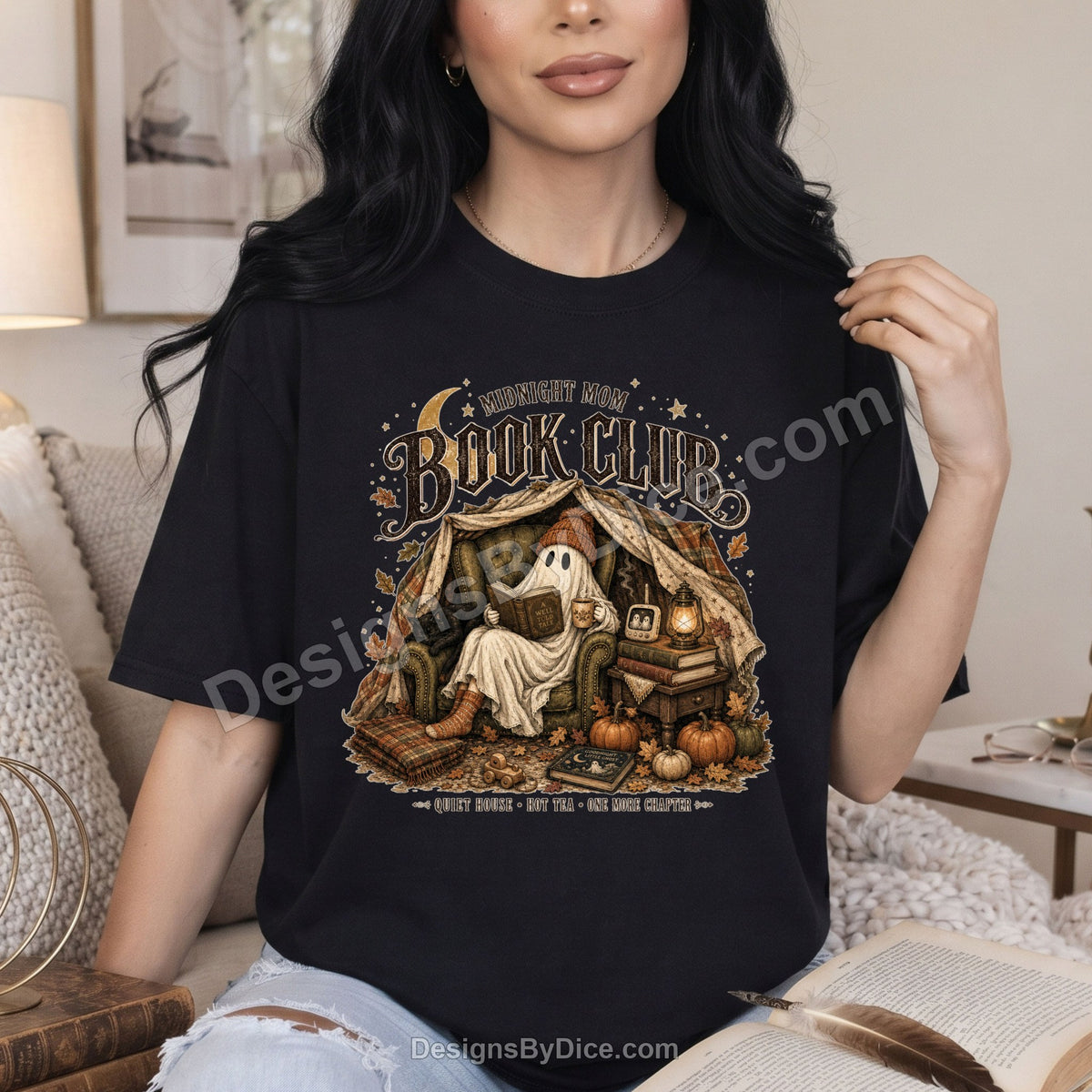 Midnight Mom Book Club Shirt | Cozy Book Lover Ghost Graphic Tee