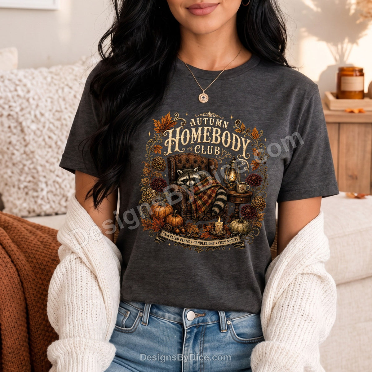 Autumn Homebody Club Shirt | Cozy Fall Raccoon Graphic Tee