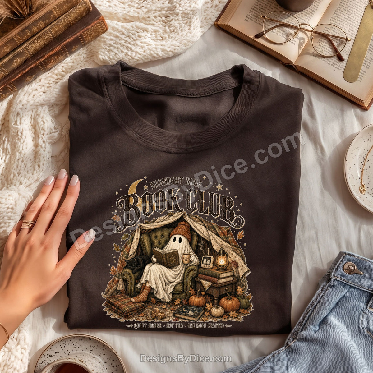 Midnight Mom Book Club Shirt | Cozy Book Lover Ghost Graphic Tee