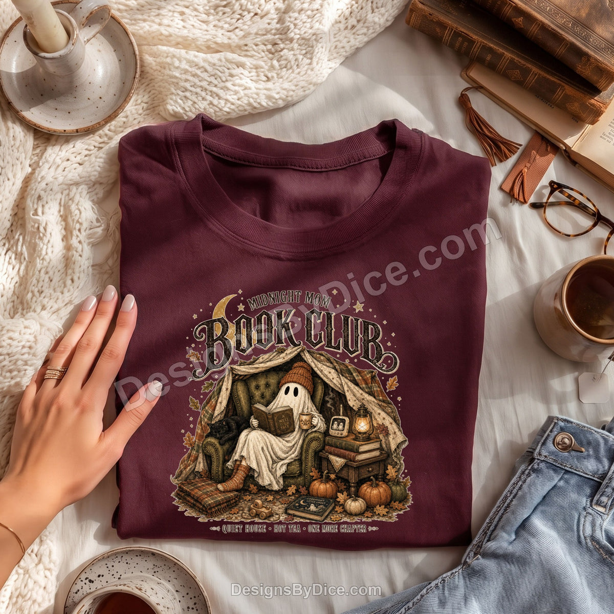 Midnight Mom Book Club Shirt | Cozy Book Lover Ghost Graphic Tee