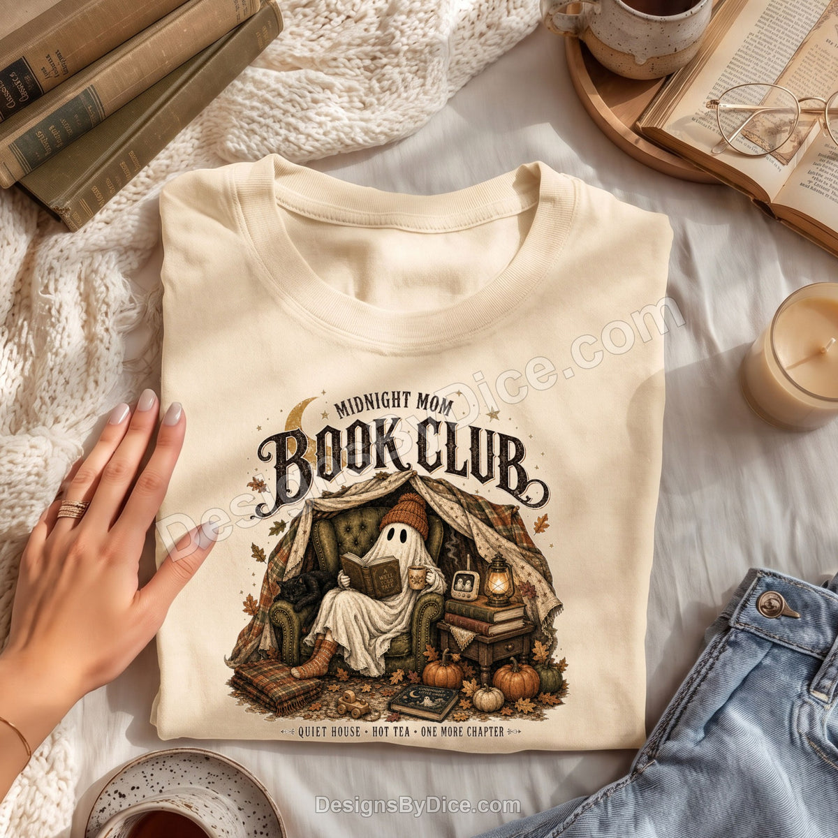 Midnight Mom Book Club Shirt | Cozy Book Lover Ghost Graphic Tee