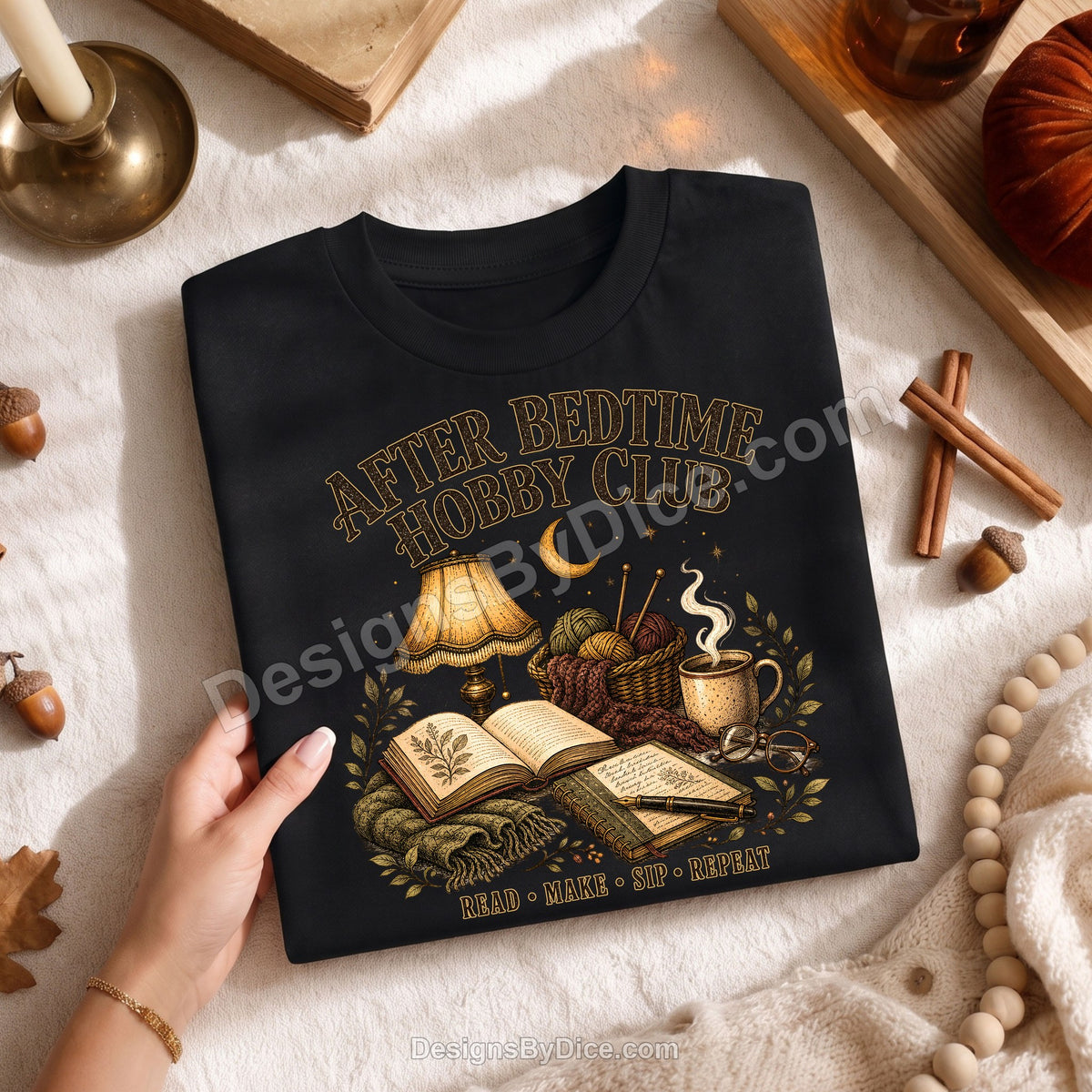 After Bedtime Hobby Club Tee | Cozy Reading & Knitting Shirt