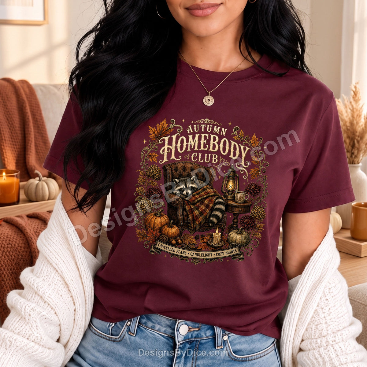 Autumn Homebody Club Shirt | Cozy Fall Raccoon Graphic Tee