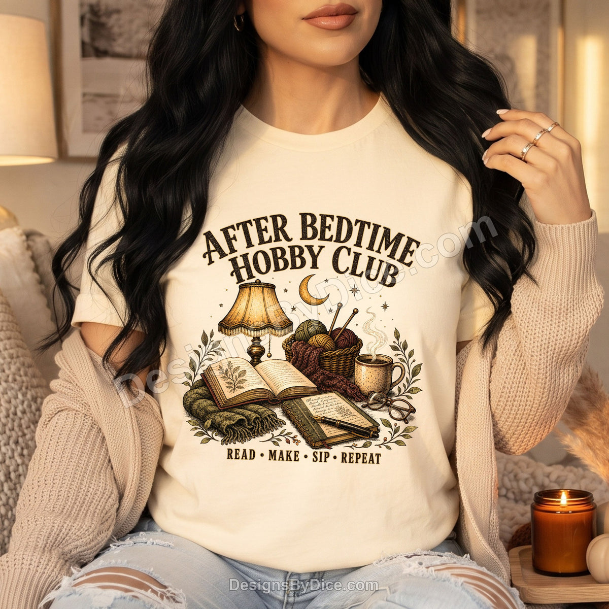 After Bedtime Hobby Club Tee | Cozy Reading & Knitting Shirt