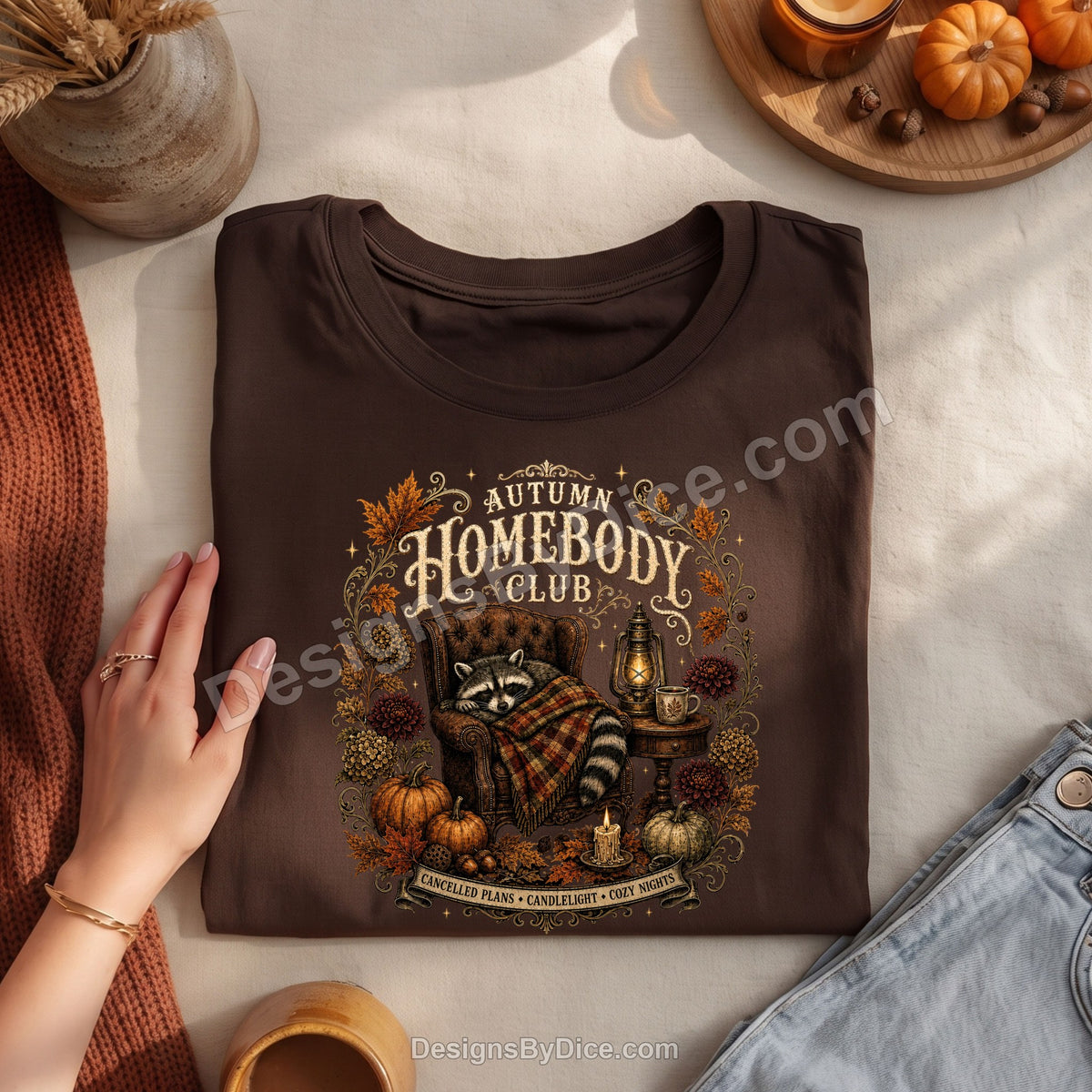 Autumn Homebody Club Shirt | Cozy Fall Raccoon Graphic Tee