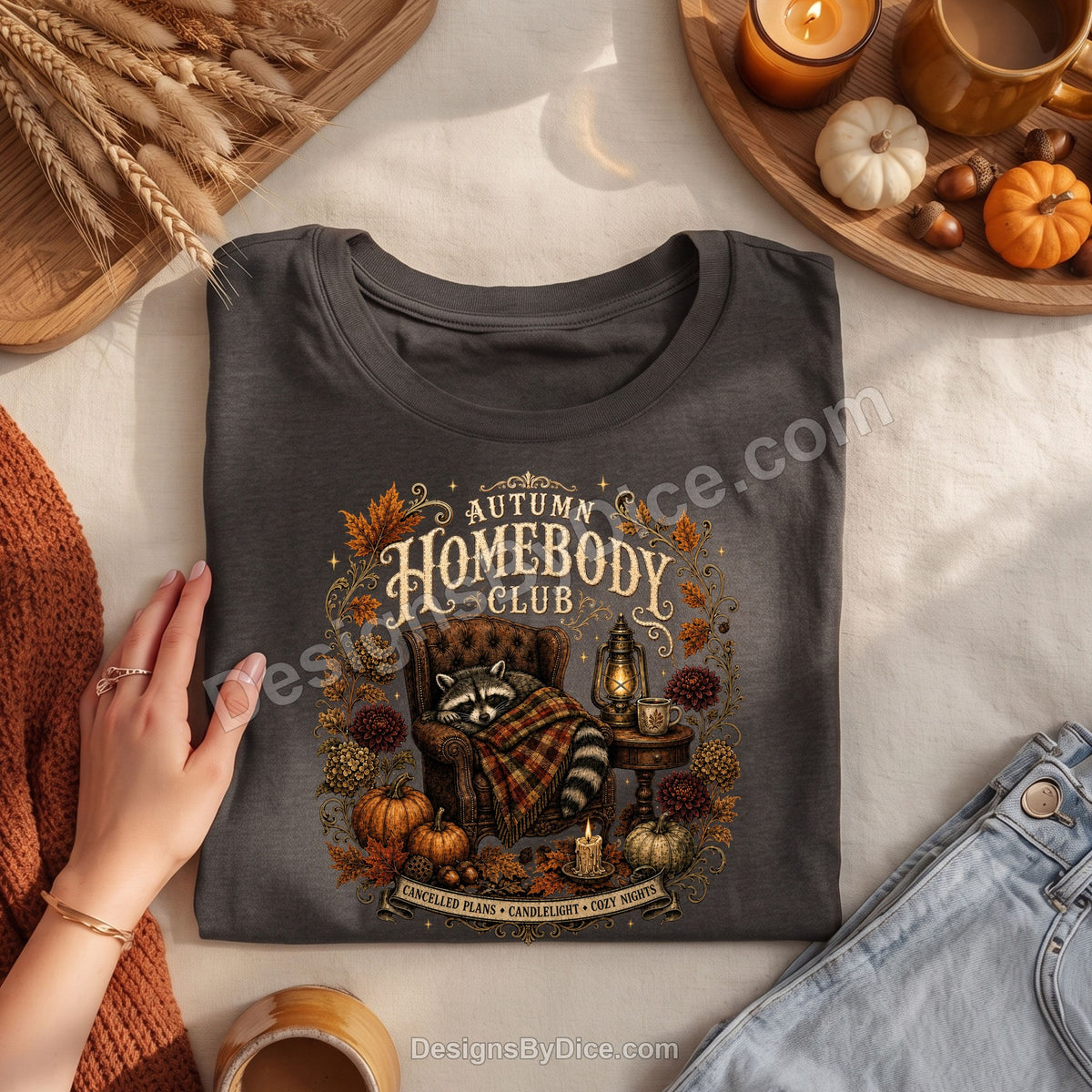Autumn Homebody Club Shirt | Cozy Fall Raccoon Graphic Tee