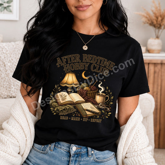 After Bedtime Hobby Club Tee | Cozy Reading & Knitting Shirt