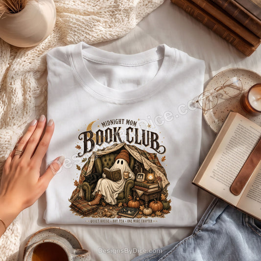 Midnight Mom Book Club Shirt | Cozy Book Lover Ghost Graphic Tee