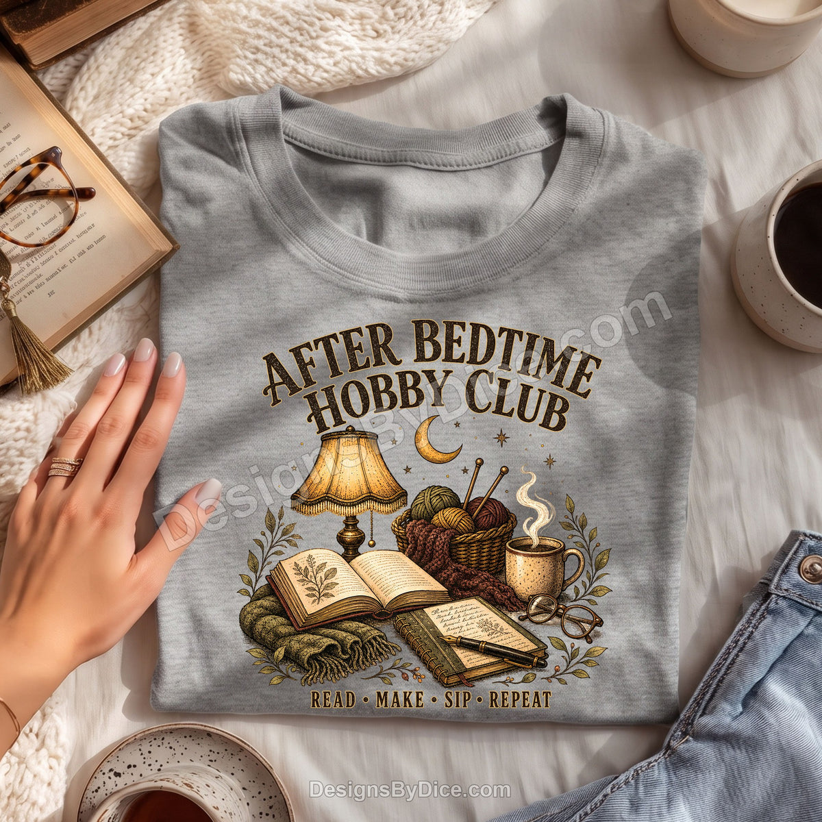 After Bedtime Hobby Club Tee | Cozy Reading & Knitting Shirt