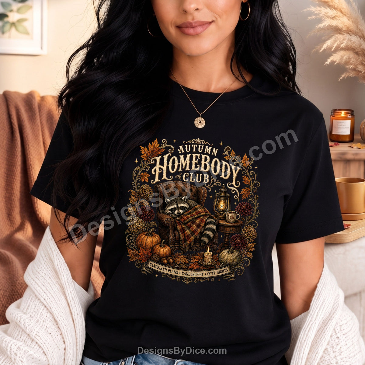 Autumn Homebody Club Shirt | Cozy Fall Raccoon Graphic Tee