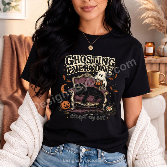 Ghosting Everyone Except My Cat Tee | Funny Introvert Cat Lover Shirt