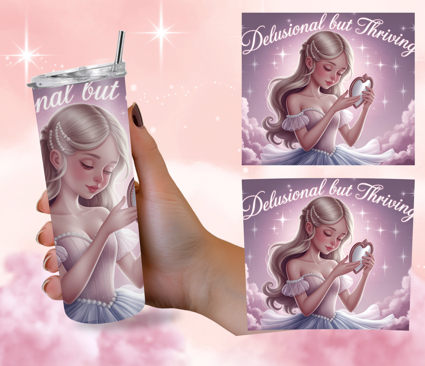 Delusional Princess Skinny Tumbler with Straw - 20oz