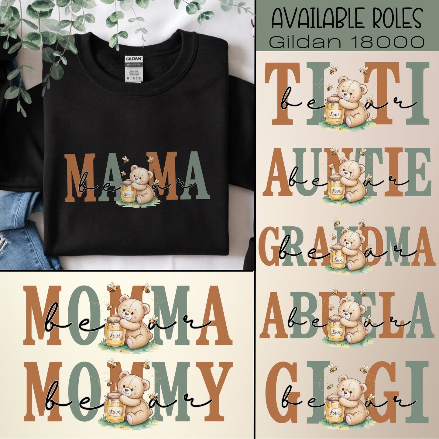 Image showing available family roles including Mama, Mommy, Momma, Grandma, Abuela, Gigi, Auntie, and Titi for personalization.