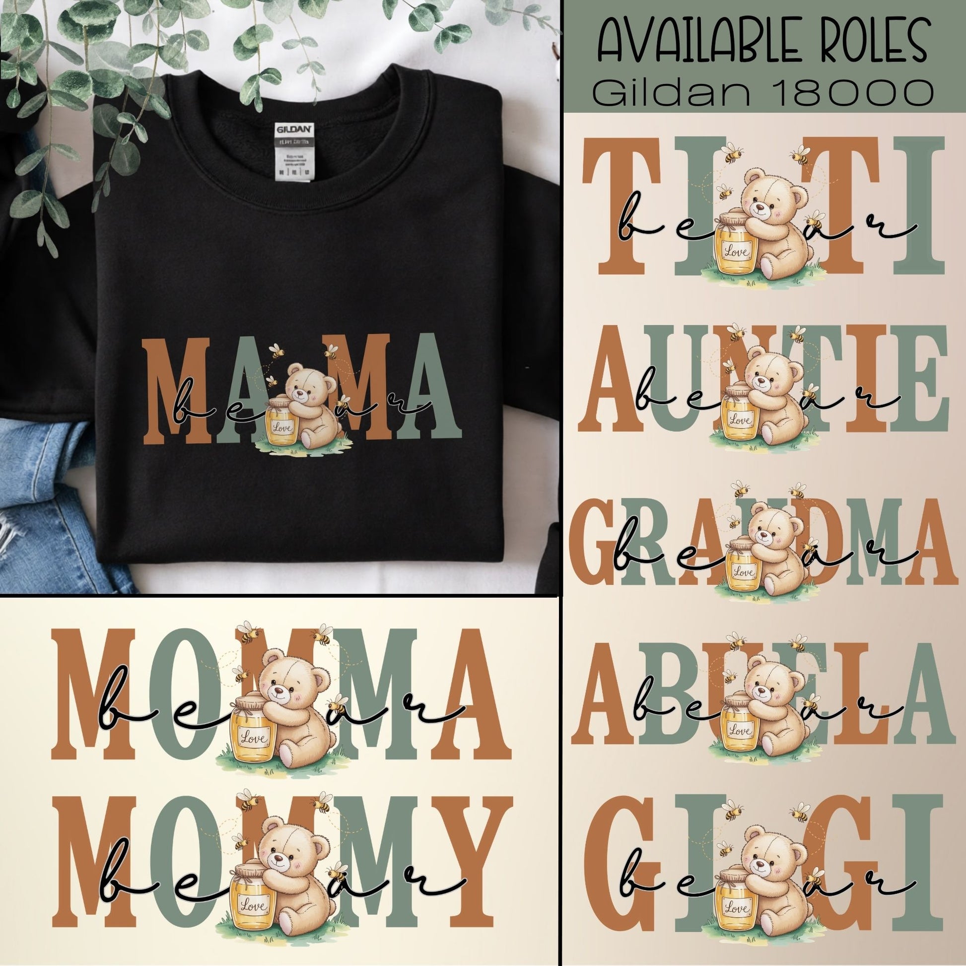 Image showing available family roles including Mama, Mommy, Momma, Grandma, Abuela, Gigi, Auntie, and Titi for personalization.