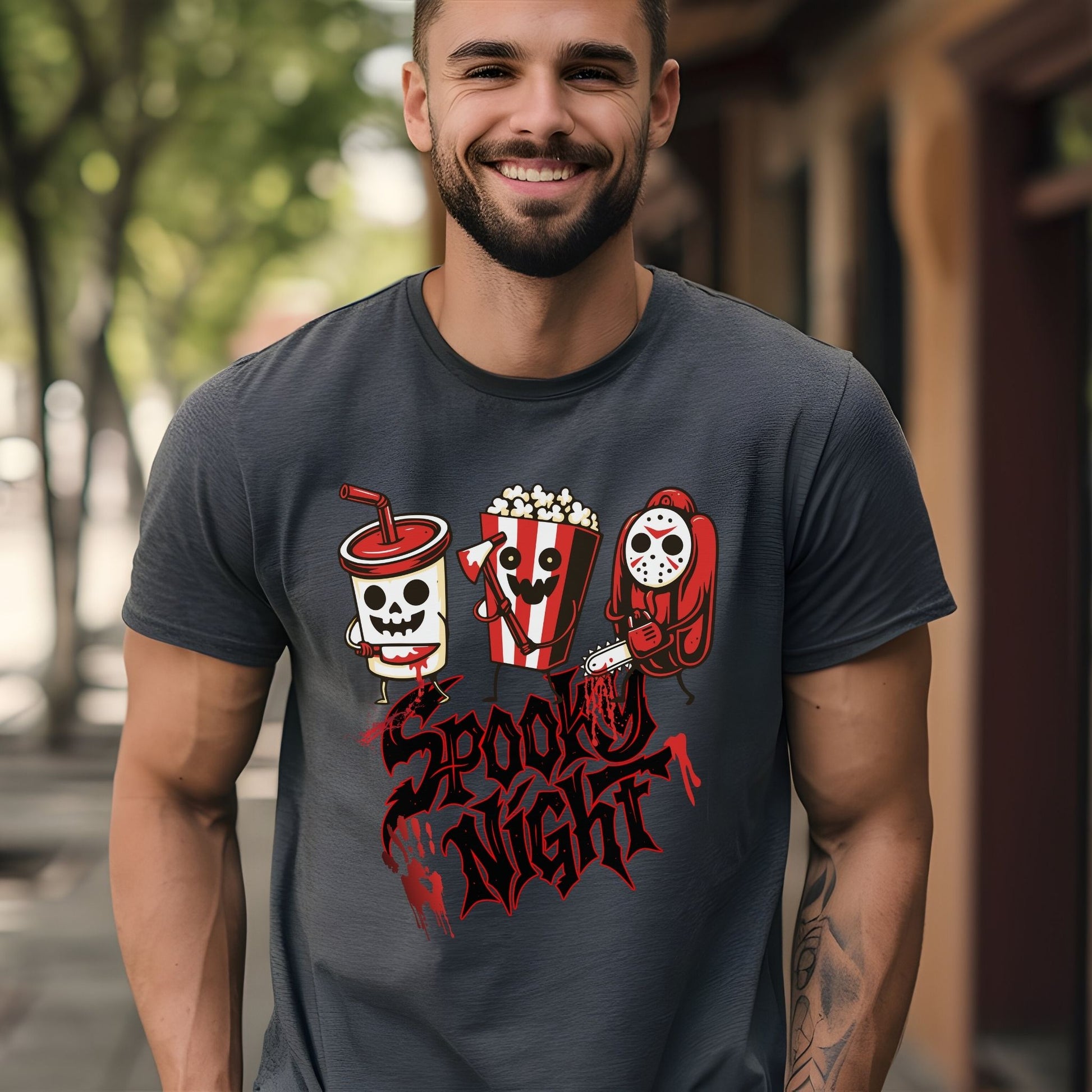 Spooky Night Halloween T-Shirt – Scary Movie Snack Horror Graphic Tee - Designs By Dice