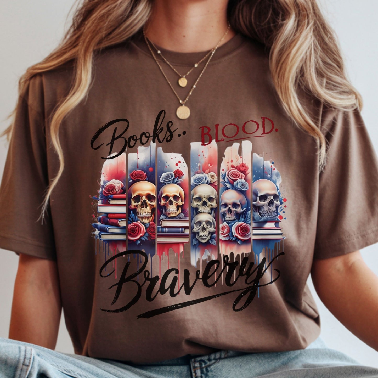 Books Blood & Bravery Shirt | Dark Fantasy Book Lover Graphic Tee