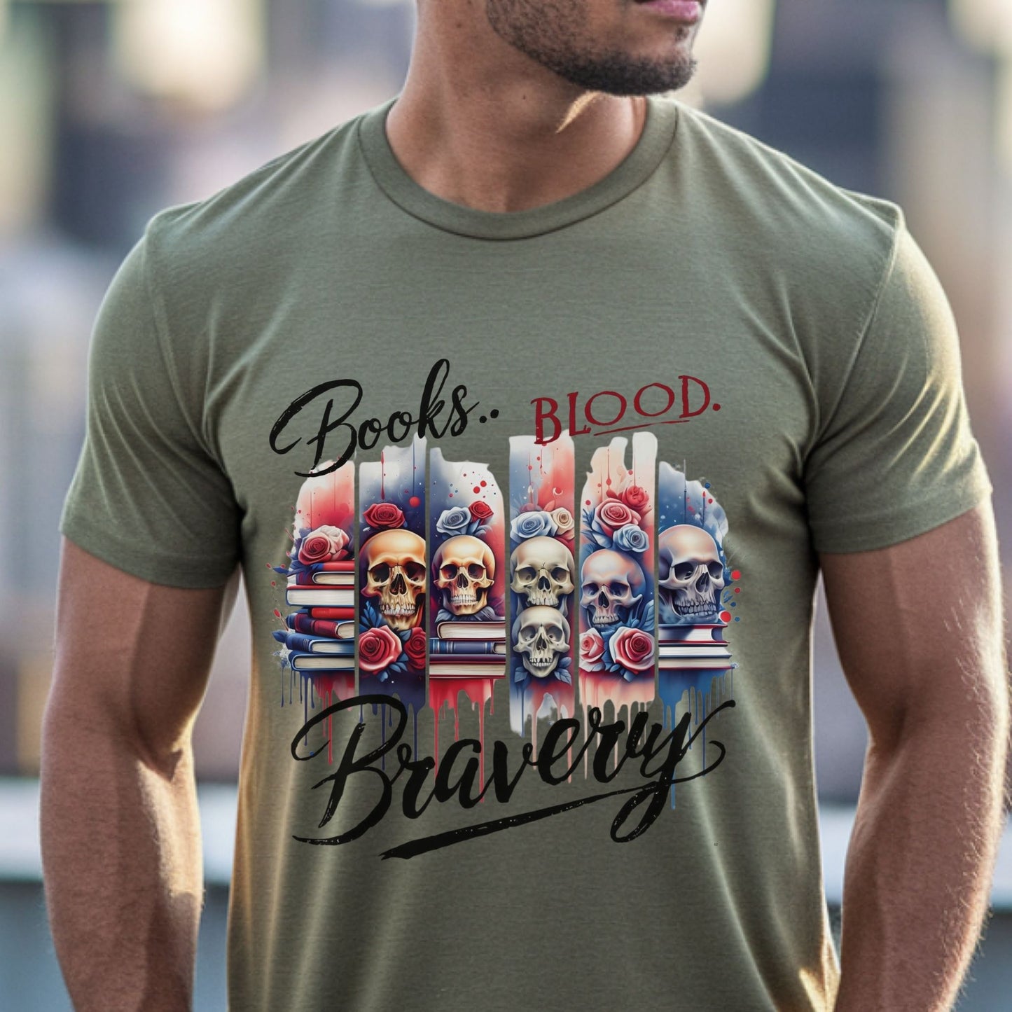 Books Blood & Bravery Shirt | Dark Fantasy Book Lover Graphic Tee