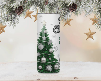 Green Merry Christmas Tumbler – Elegant 20oz Stainless Steel Holiday Cup with Leopard Bow