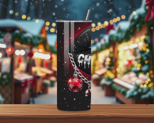 Black Christmas Lips Tumbler – 20oz Stainless Steel Holiday Cup with Lid & Straw