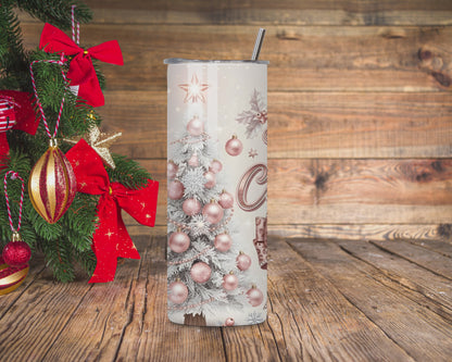 Blush Pink Merry Christmas Tumbler – Glam 20oz Stainless Steel Holiday Cup with Lid & Straw