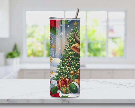 Christmas Highland Cow Tumbler, 20oz