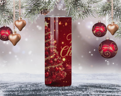 Red Merry Christmas Tumbler – Festive 20oz Stainless Steel Holiday Cup with Leopard Bow