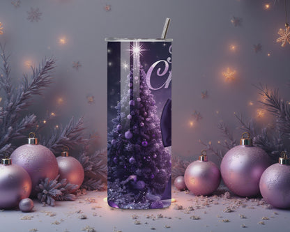 Purple Merry Christmas Tumbler – Luxe 20oz Stainless Steel Holiday Cup with Glam Bow