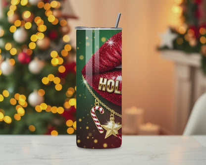 Holiday Vibes Red Lips Tumbler – 20oz Stainless Steel Christmas Cup with Lid & Straw