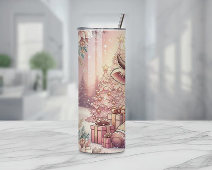 Pink Christmas Highland Cow Tumbler