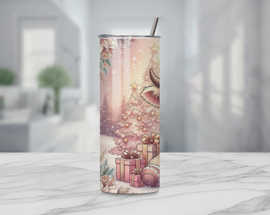 Pink Christmas Highland Cow Tumbler