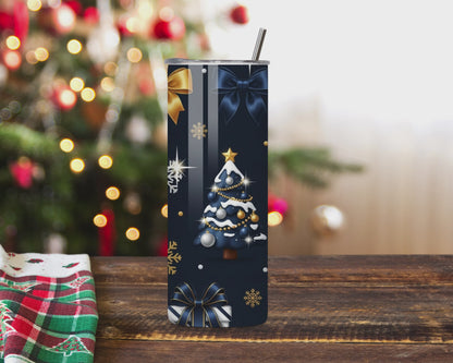 Midnight Christmas Tumbler – Navy Blue & Gold Gingerbread Holiday 20oz Stainless Steel Cup