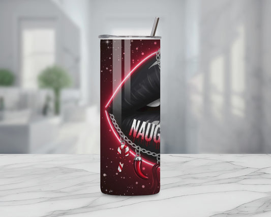 Naughty or Nice Christmas Lips Tumbler – 20oz Stainless Steel Holiday Cup with Lid & Straw